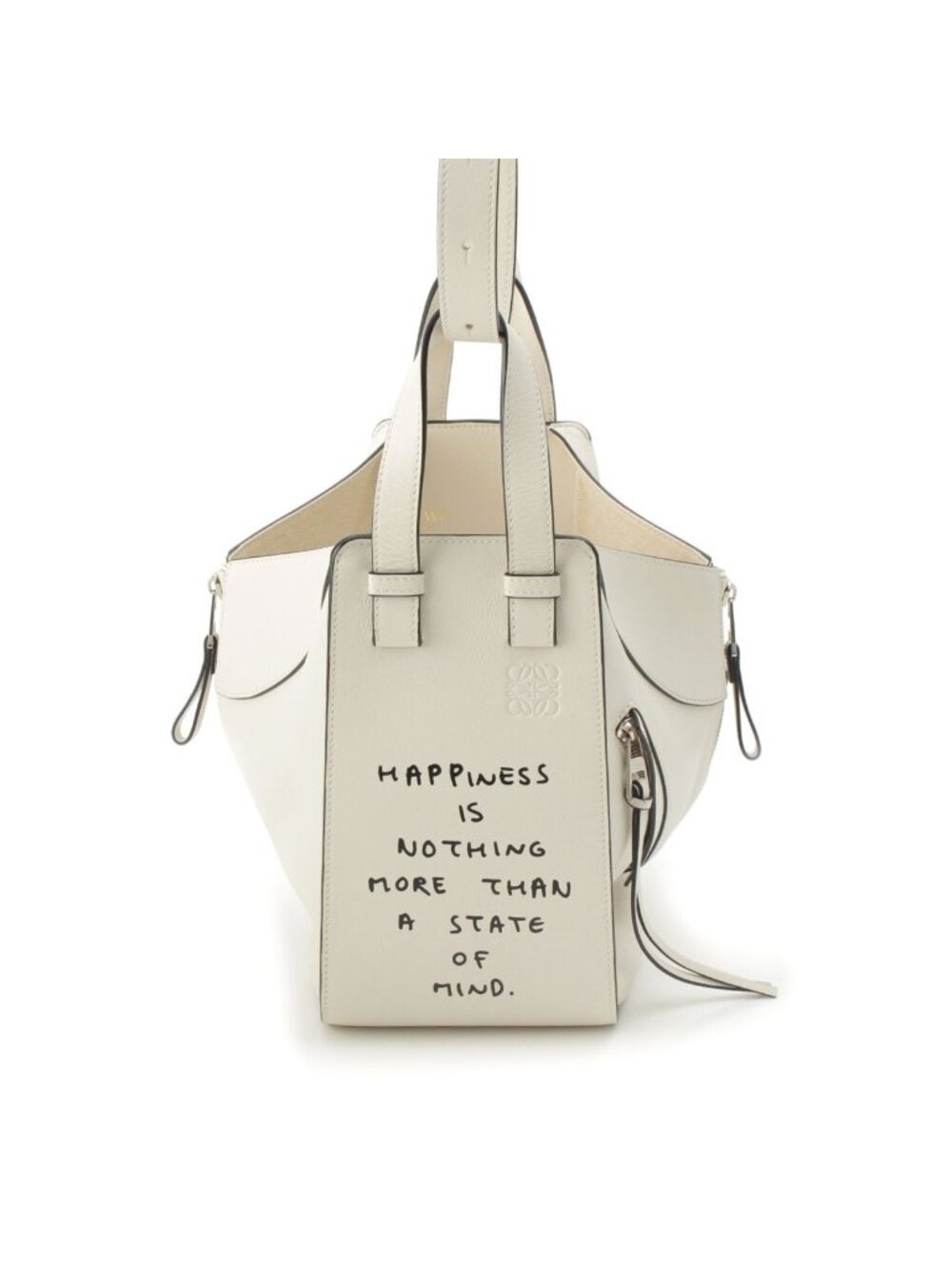 Loewe Hammock Small Leather Joe Brainard Text 2-Way Shoulder Handbag Ivory